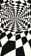Abstract Black and White Checkered Tunnel Optical Illusion Art Print, Geometric Design, Modern Minimalist Wall Decor,  High-Resolution Digital Download for Home and Office