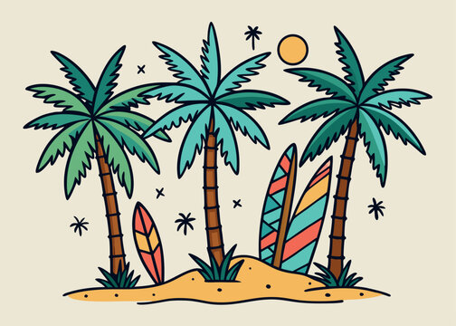 vector illustration of a tropical beach plam tree 