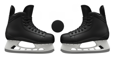 Black Ice Skates On White Blades Detailed Photo Isolated on Transparent Background