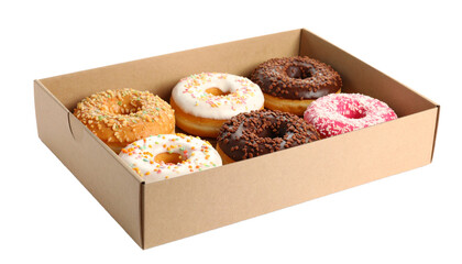 Donuts in box isolated on transparent background