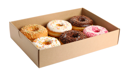 Donuts in box isolated on transparent background