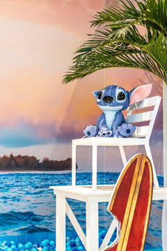 BANGKOK, THAILAND, 20 May 2025 - A cute blue lilo stitch dolls f a movie lilo stitch Display at the cinema to promote the movie, attracting attention from eager movie fans