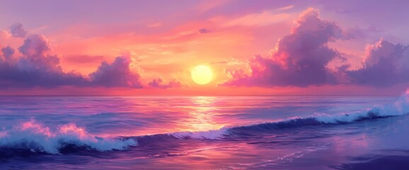Fototapeta premium Vibrant Seascape: A Captivating Sunset Over the Ocean Waves