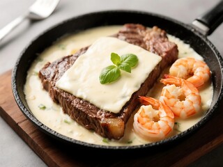 Creamy Mozzarella Steak and Shrimp