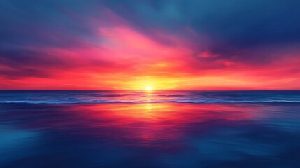 Fototapeta premium Vivid chromatic sunset painting view over sea horizon with sun reflection