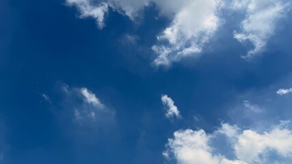 Bright blue sky with fluffy white clouds provides a scenic and peaceful view