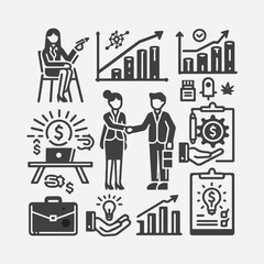 Finance & Banking Line Icon Set – Money, Investment, Profit & Market Symbols