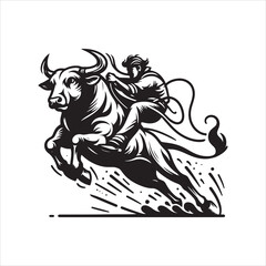 Bull Rodeo Showdown – Cowboy Riding a Bucking Bull in Action

