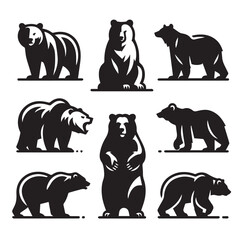 Vector Bear Silhouettes – Wild Animal Outline and Solid Silhouette icon Set

