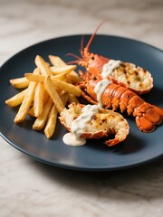 Grilled Lobster Tails with Crispy Fries & Creamy Sauce