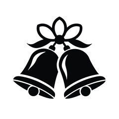 Elegant black and white vector illustration of two festive bells with a decorative bow