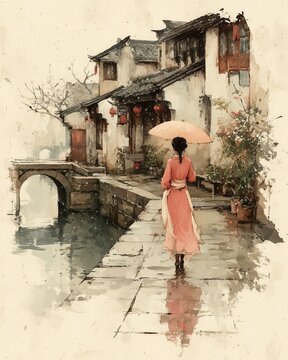 A Walk Through Time &ndash; Chinese Water Town in Watercolor