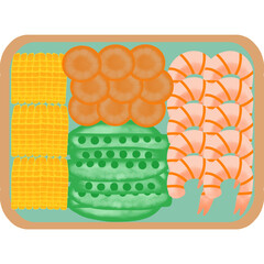 fresh fruit salad, healthy, clean food, corn ,shrimp ,carrot