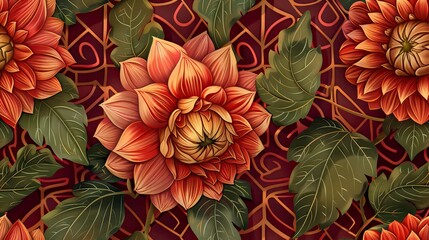 Fototapeta premium Floral pattern with ornate leaves