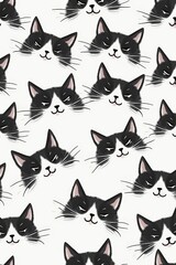 Fototapeta premium Digital paper with an array of cute feline faces, ideal for scrapbooking, crafts, and various digital projects