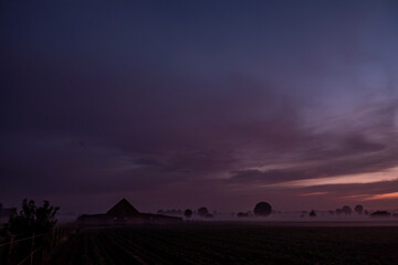 A serene and tranquil rural scene beautifully featuring mist and muted colors, along with gentle...