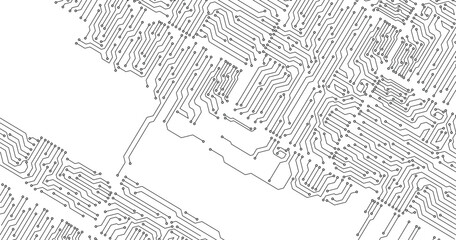 Technology black circuit diagram concept. High-tech circuit board connection system. Vector abstract technology on a white background. 