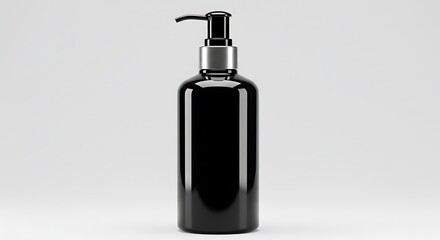Fototapeta premium A front view of a cosmetic pump black bottle with no text or branding, centered on a white background 