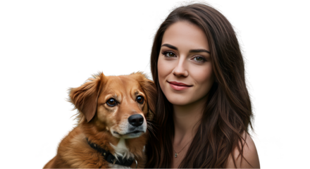 Photo of a Beautiful Young Woman and a Brown Dog Portrait in Nature