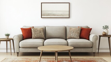 Neutral tones adorn a contemporary living room.