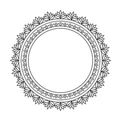 Abstract Handcrafted Ornament Mandala in Black and White Coloring Book Page