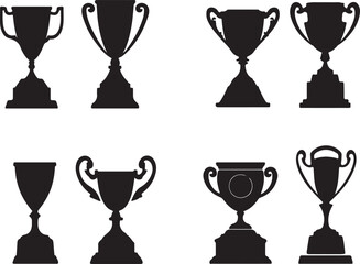 Black and White Trophy Silhouette Collection: Vector Illustration of Award Cups and Prizes