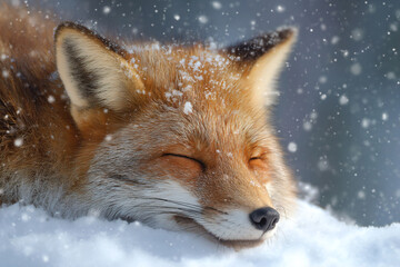 Obraz premium a fox is sleeping in the snow