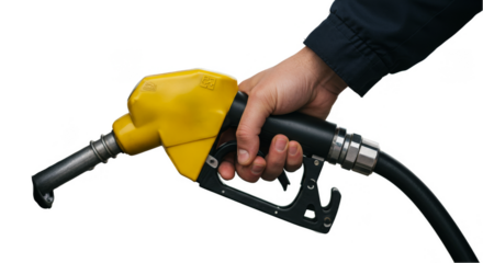 Photo Of A Hand Holding A Yellow Fuel Nozzle On A Black Background