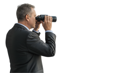 Photo Of A Man Holding Binoculars Looking Ahead For A Clear Vision