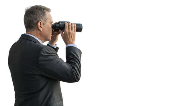 Photo Of A Man Holding Binoculars Looking Ahead For A Clear Vision