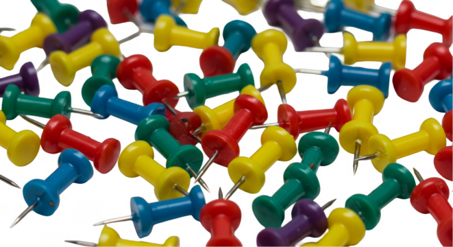 Colorful Pushpins Isolated on a Transparent Background Photo