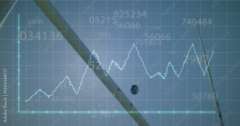 Poster blue grid showing numeric labels then colorful pen tip animating plot line for data visualization