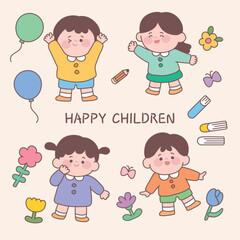 행복한 어린이 어린이날 아동 봄 입학 유치원생 어린이집 학용품 공부 교육 학생 친구들 학교 새학기