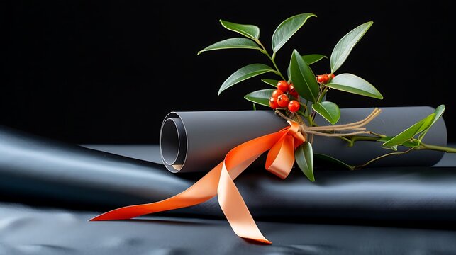 Graduation Certificate Tied with Ribbon and Berries - Powered by Adobe