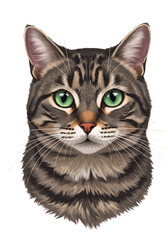 Obraz premium Cute Cat Portrait Illustration with Green Eyes on Transparent Background