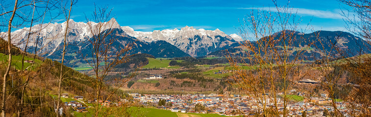 Alpine spring view at the famous Gainfeld waterfall, Bischofshofen, St. Johann im Pongau, Salzachpongau, Salzburg, Austria