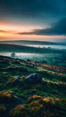 A view of twilight on the moors. Sinister and eerie...... AI generated illustration. 