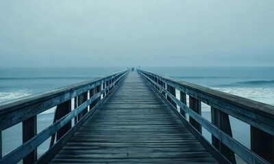 Misty boardwalk over water - Powered by Adobe