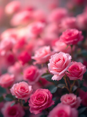 Beautiful roses, capturing feeling of peace. They look happy as they catch light, creating soothing mood and dreamy scene