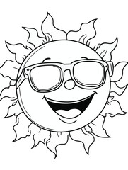 Cute Sun with Sunglasses Coloring Page – Summer Line Art for Kids

