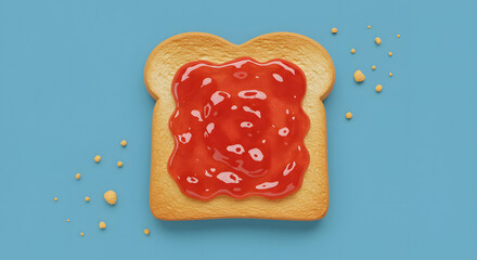 A delicious, appetizing, colorful piece of toast topped with a generous layer of vibrant red jam. It's a simple yet satisfying image, evoking feelings of comfort, sweetness.