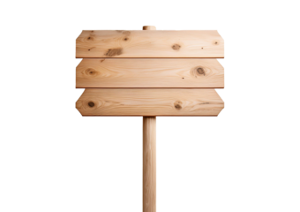 A light wooden sign on a long wooden pole, Isolated on transparent or white background