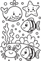 Fototapeta premium Printable coloring page for World Ocean Day concept