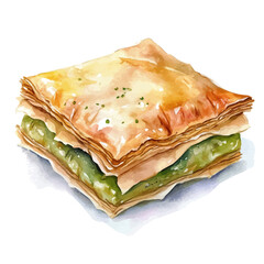Baklava, watercolor drawing vector, high quality, isolated on a white background.