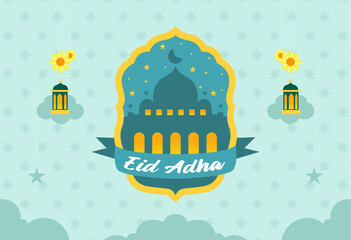 Eid al-Adha Mubarak Greeting Template with Islamic Decorations