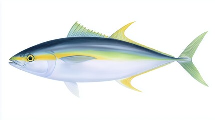 Hand drawn coloured pencil image of a Yellowtail Kingfish, isolated on white background 