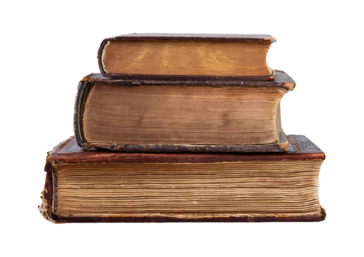 Stack of old books Isolated on transparent or white background