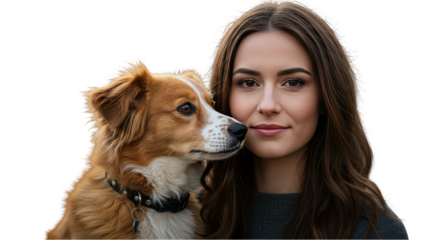 Photo Portrait of a Woman and Dog on Isolated Transparent Background