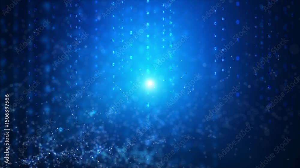 Poster abstract background futuristic digital screen with glowing blue source code and connected lines for 