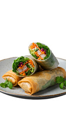 Photorealistic Image of Freshly Made Spring Rolls with Vibrant Vegetables Isolated